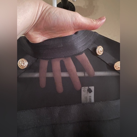 Karen Millen Bandage Knit Military Trim And Mesh Top Black L - Picture 8 of 8